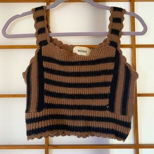 Snidel Wool Black and Brown Striped Crop Top